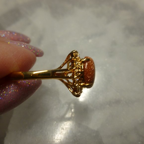 18k Gold EP Goldstone Swarovski Crystals Dolphin Ore Ring - Picture 5 of 8